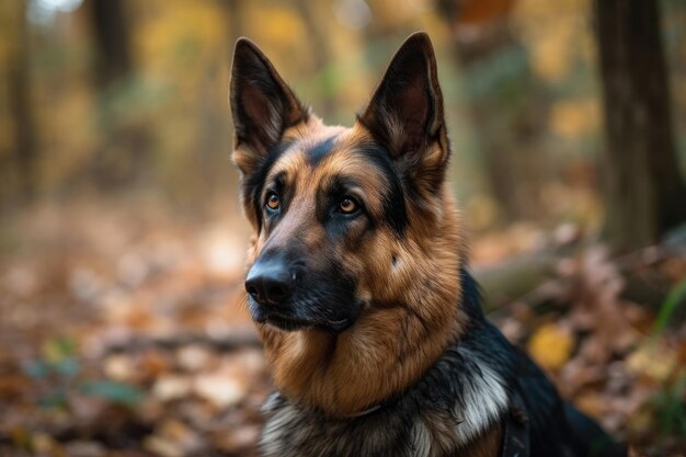 Cachorro Um pastor alemão do lado de fora em um dia frio de outono Caminhando por um parque ou floresta