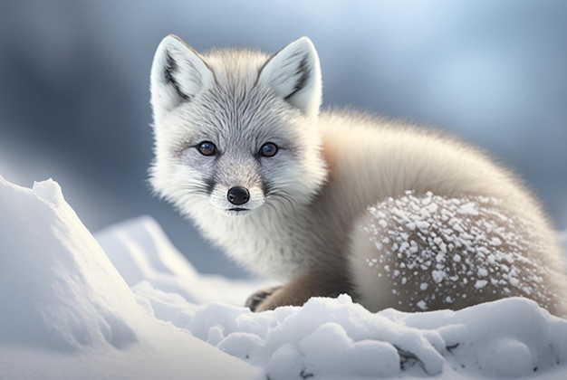 Cachorro de zorro ártico Vulpes Lagopus en hábitat de nieve ai generativo