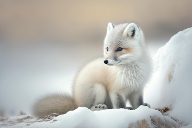 Cachorro de zorro ártico Vulpes Lagopus en hábitat de nieve ai generativo