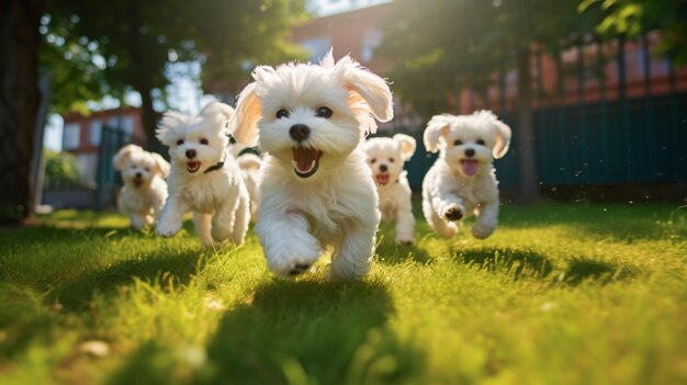 Foto cachorros brancos, fofinhos, alegres, felizes e bonitos.