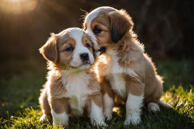 Cachorros brincalhões à luz do sol