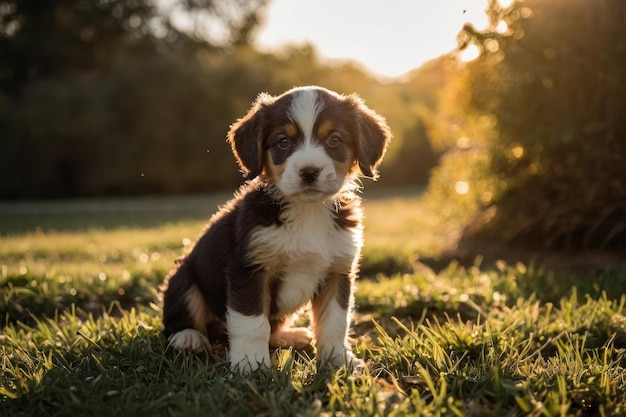 Cachorros brincalhões à luz do sol