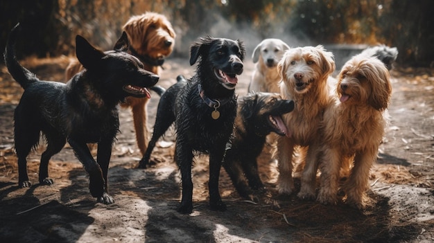 Cachorros brincando com seus amigos e familiares