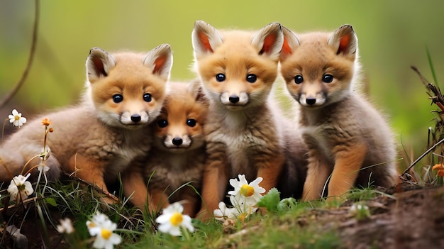 Cachorros en un campo de flores