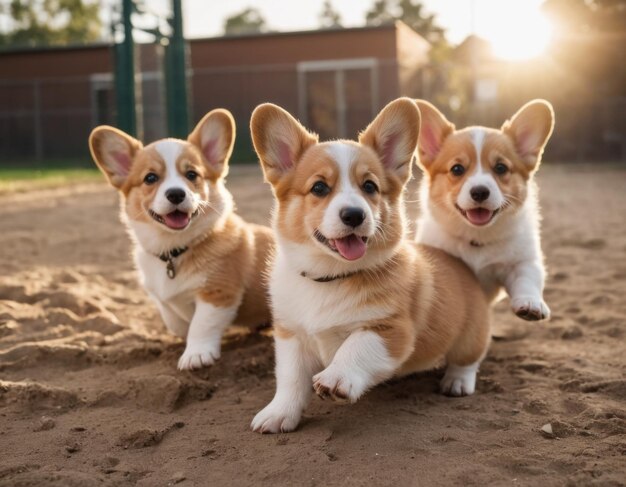 Foto los cachorros de corgi en un paseo