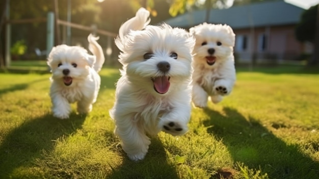 Cachorros de malte felizes e fofinhos