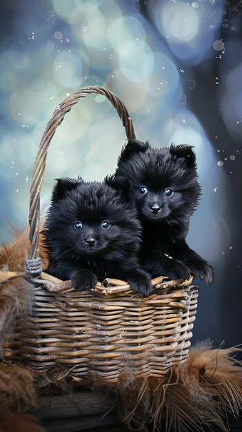 Cachorros encantadores en una canasta