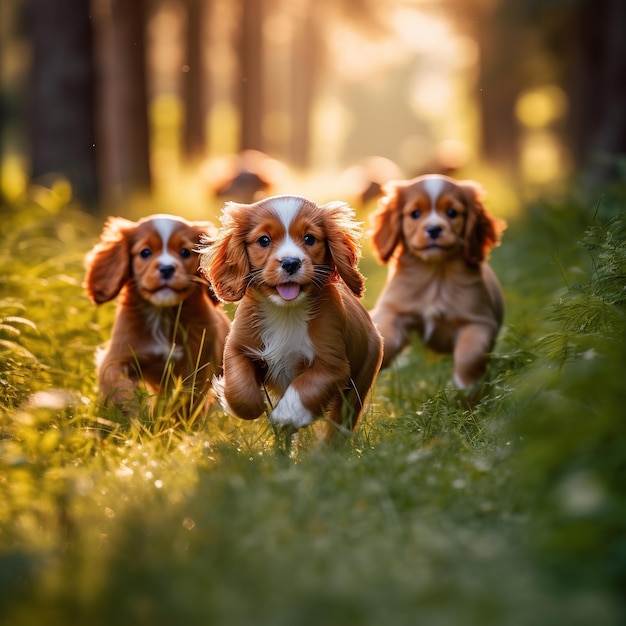 Cachorros felices jugando juntos.