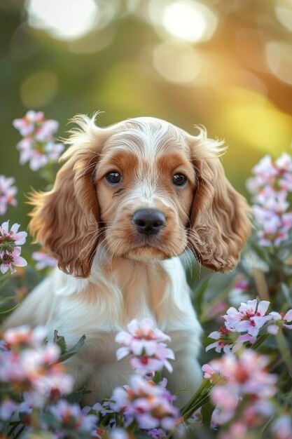 cachorros en un fondo floral IA generativa