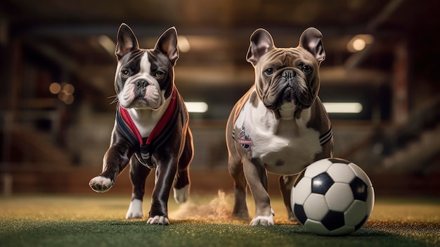 cachorros jogando futebol