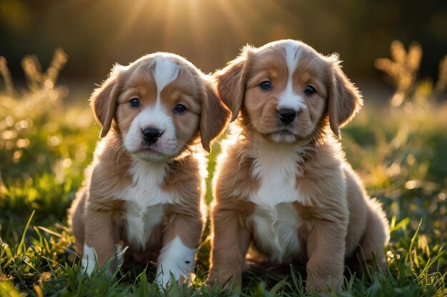 Los cachorros juguetones a la luz del sol