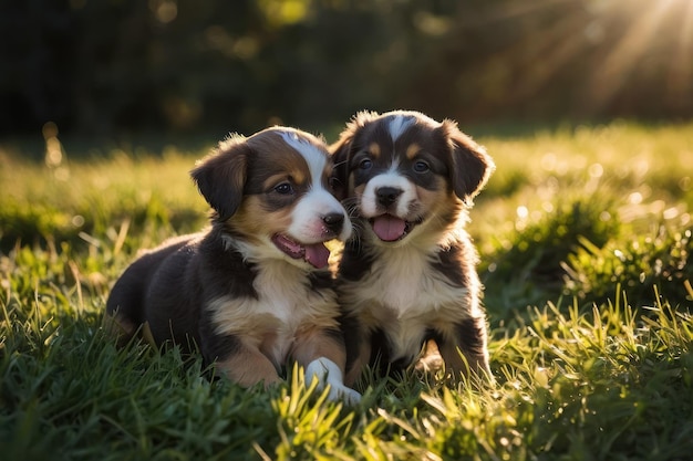 Los cachorros juguetones a la luz del sol