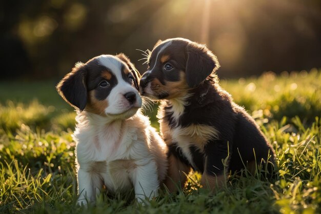 Los cachorros juguetones a la luz del sol