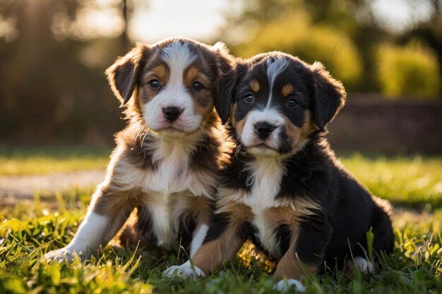 Los cachorros juguetones a la luz del sol