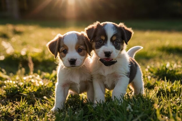 Los cachorros juguetones a la luz del sol