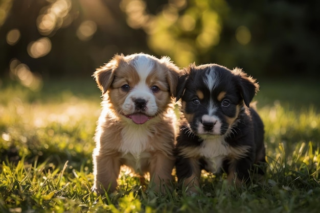 Los cachorros juguetones a la luz del sol