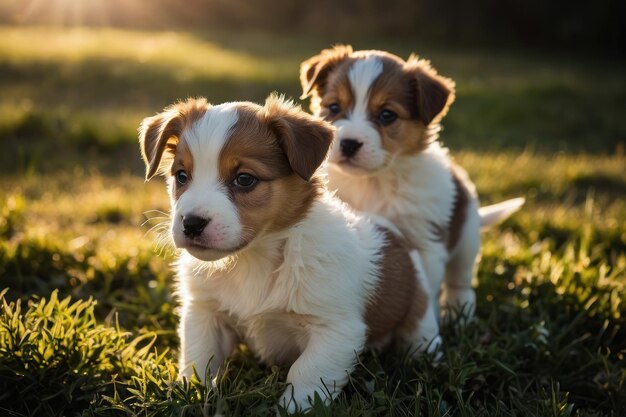 Los cachorros juguetones a la luz del sol