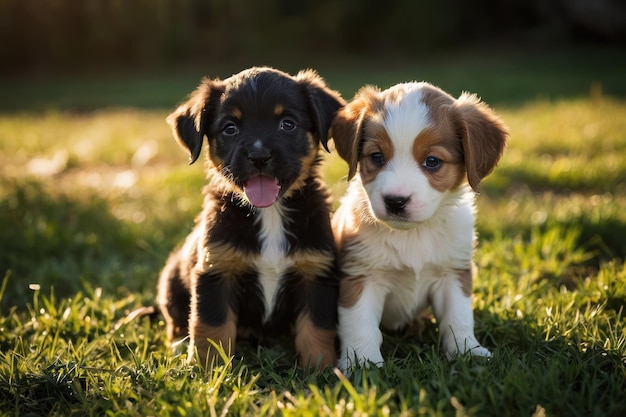 Los cachorros juguetones a la luz del sol