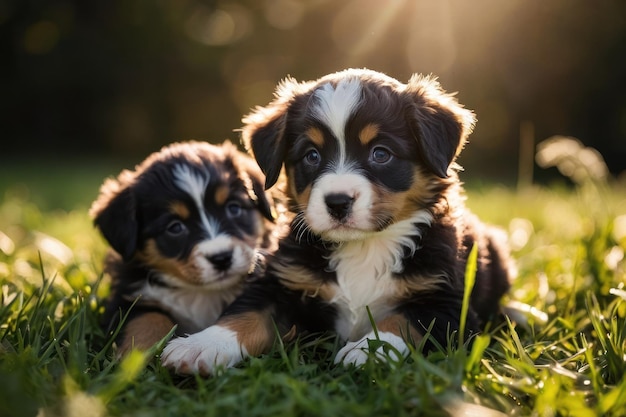 Los cachorros juguetones a la luz del sol