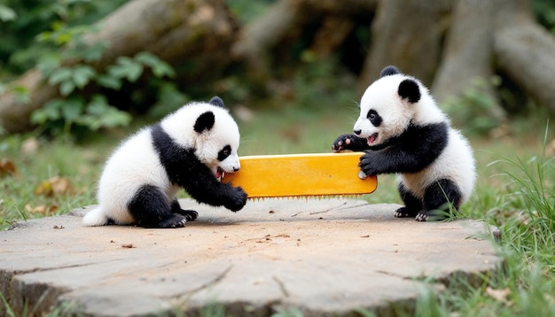 Los cachorros de panda están jugando a pelear