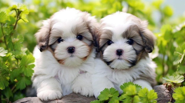 Foto cachorros shih tzu en una rama