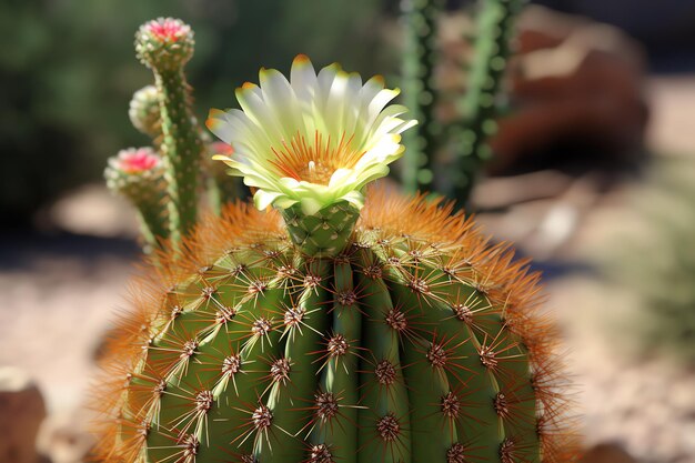 Un cacto saguaro floreciente en el desierto