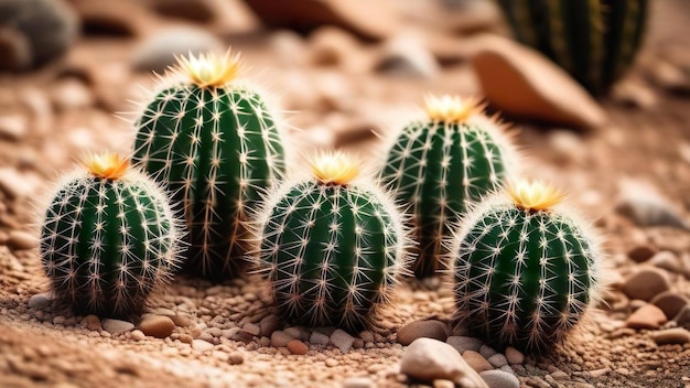 Cactos em flor Cactos com flores e espinhos que crescem no chão