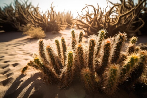 Foto los cactus altos y las flores vibrantes en el desierto generativo ia