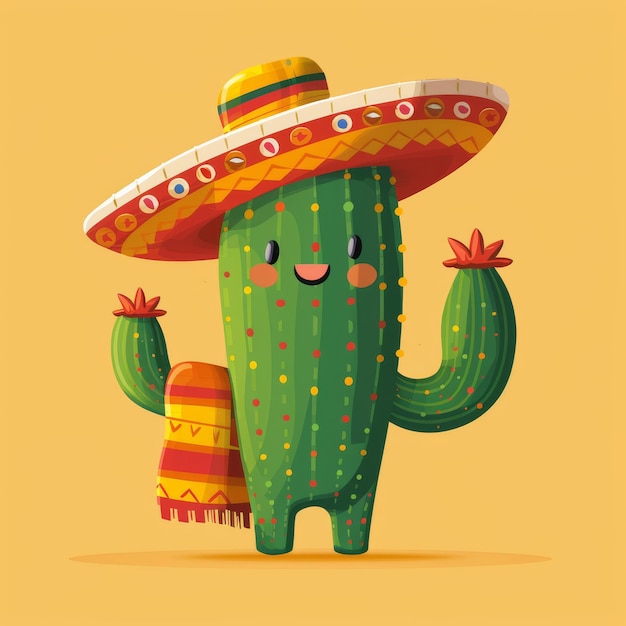 Foto cactus animado alegre con sombrero