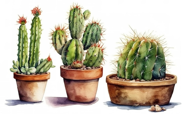 Cactus aquarela cactos planta ilustração desenhada à mão no fundo branco