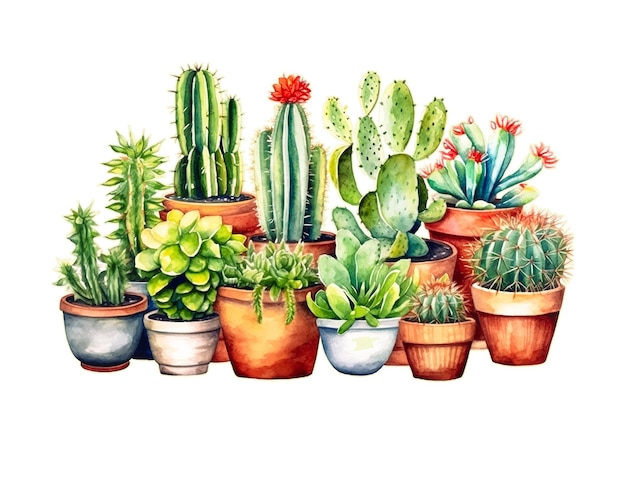 Cactus aquarela cactos planta mão desenhada no fundo branco