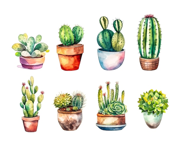 Cactus aquarela cactos planta mão desenhada no fundo branco