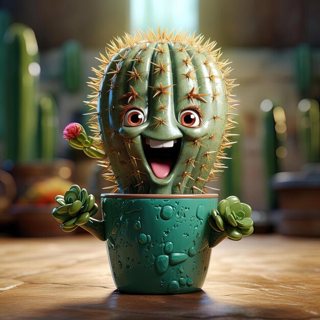 Foto un cactus con una boca en su cabeza