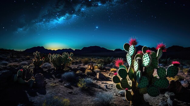 Foto un cactus con un cielo nocturno en el fondo