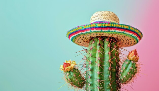 Foto cactus cinco de mayo con un sombrero mexicano por una imagen generada por ai