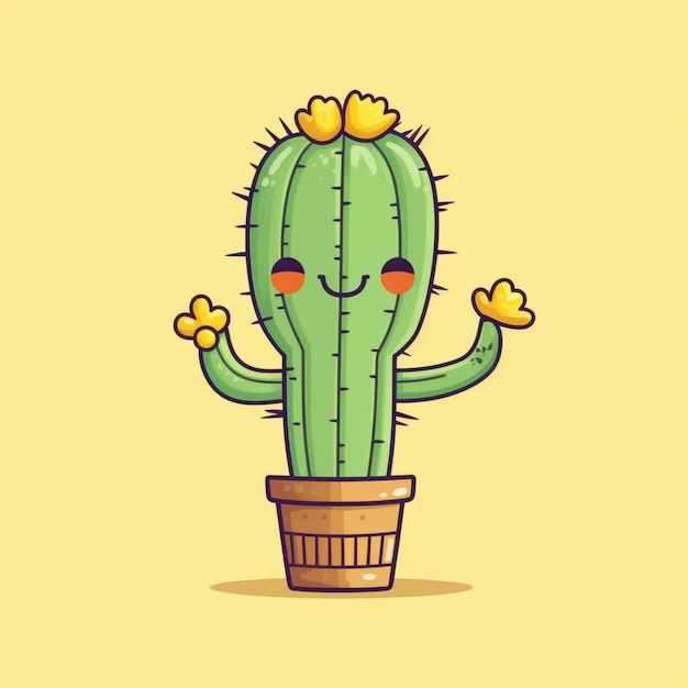 Un cactus con una corona en la cabeza y las manos en alto