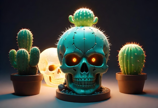 cactus con un cráneo