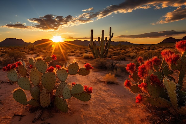 Cactus en el desierto al atardecer