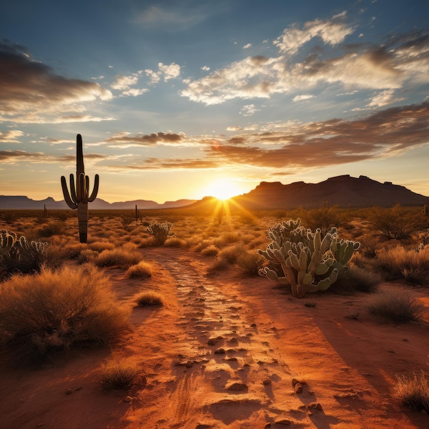 Cactus en el desierto Cactus al atardecer Amanecer en el desierta