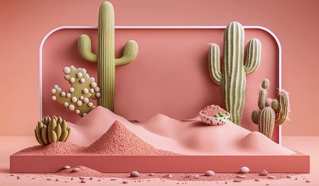 Foto cactus en el desierto rosado con fondo rosado