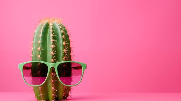 Foto cactus elegante em óculos de sol com espaço de cópia como um conceito publicitário para uma visão de loja de óculos