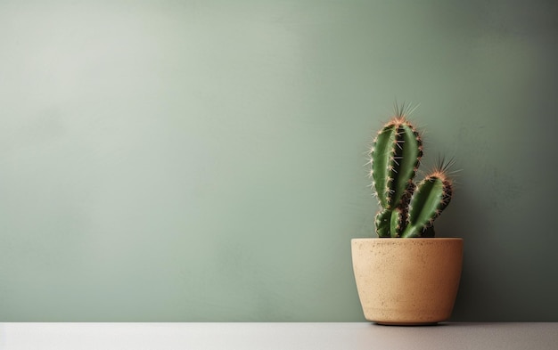 Cactus em uma prateleira com um fundo de parede em branco