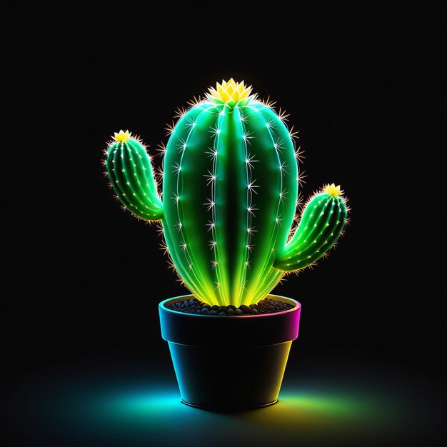 cactus em vaso de néon conceito de arte minimalista