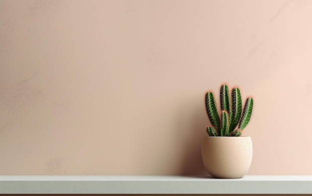 Cactus en un estante con un fondo de pared en blanco