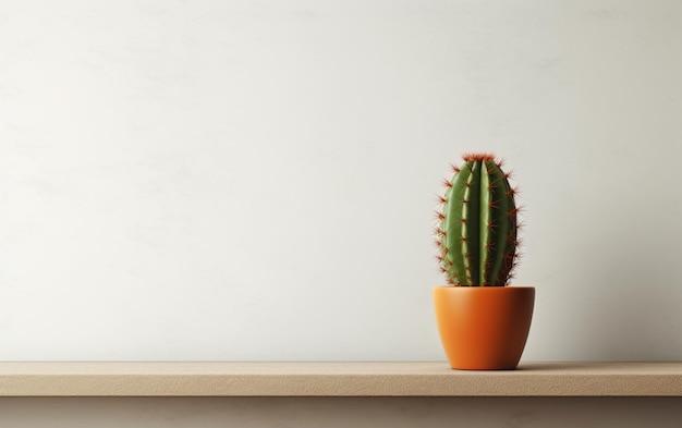 Cactus en un estante con un fondo de pared en blanco