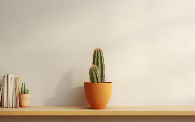 Cactus en un estante con un fondo de pared en blanco