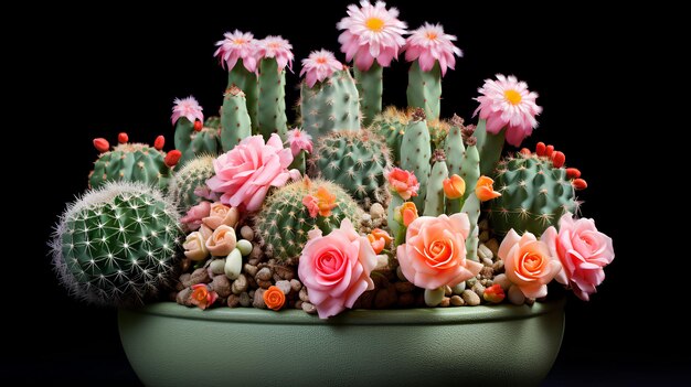 Foto cactus en flor cacti en una olla foto de cactus en olla