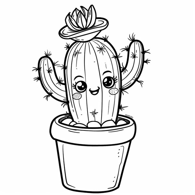 un cactus con una flor en una olla con una sonrisa en él generativo ai