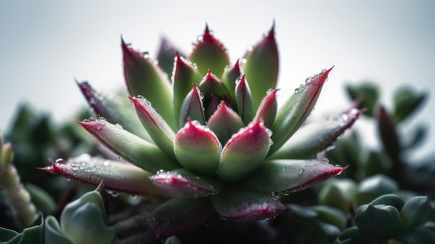 Un cactus con una flor roja y verde.