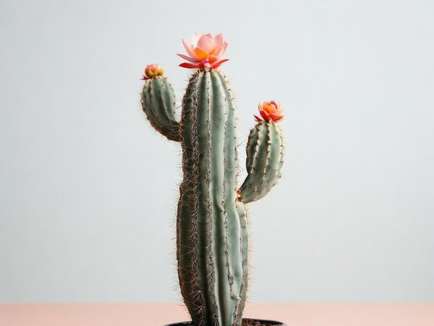 Foto un cactus con flores rojas y una flor rosa en el medio